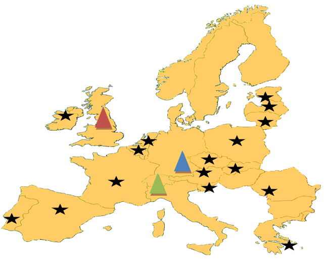 Map of Europe with our office and network locations